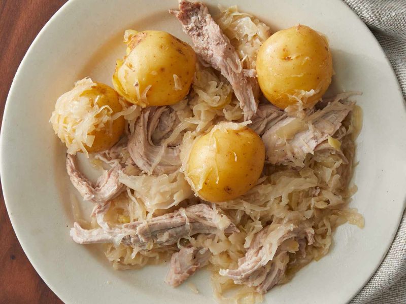 Slow Cooker German-Style Pork Roast with Sauerkraut and Potatoes