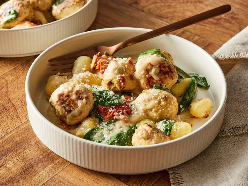 Slow Cooker Tuscan Chicken Meatballs with Gnocchi