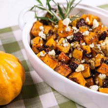 Roasted Butternut Squash With Dried Cranberries, Walnuts, and Gorgonzola Crumbles